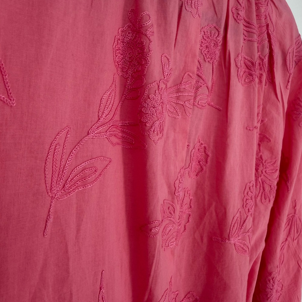 TWRHLL Christie Brinkley Blouse Womens XL Pink Embroidered Tie Waist Boho Top - Picture 6 of 10